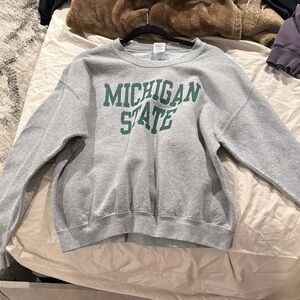 Gildan Gray Sweatshirt with Green Michigan State Logo